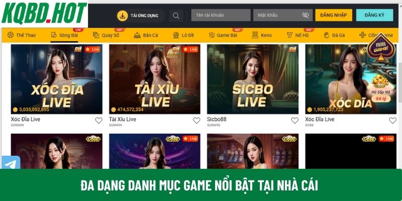 Đa dạng danh mục game nổi bật tại nhà cái